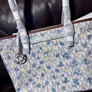 Michael Kors Floral Tote in Gray and Blue